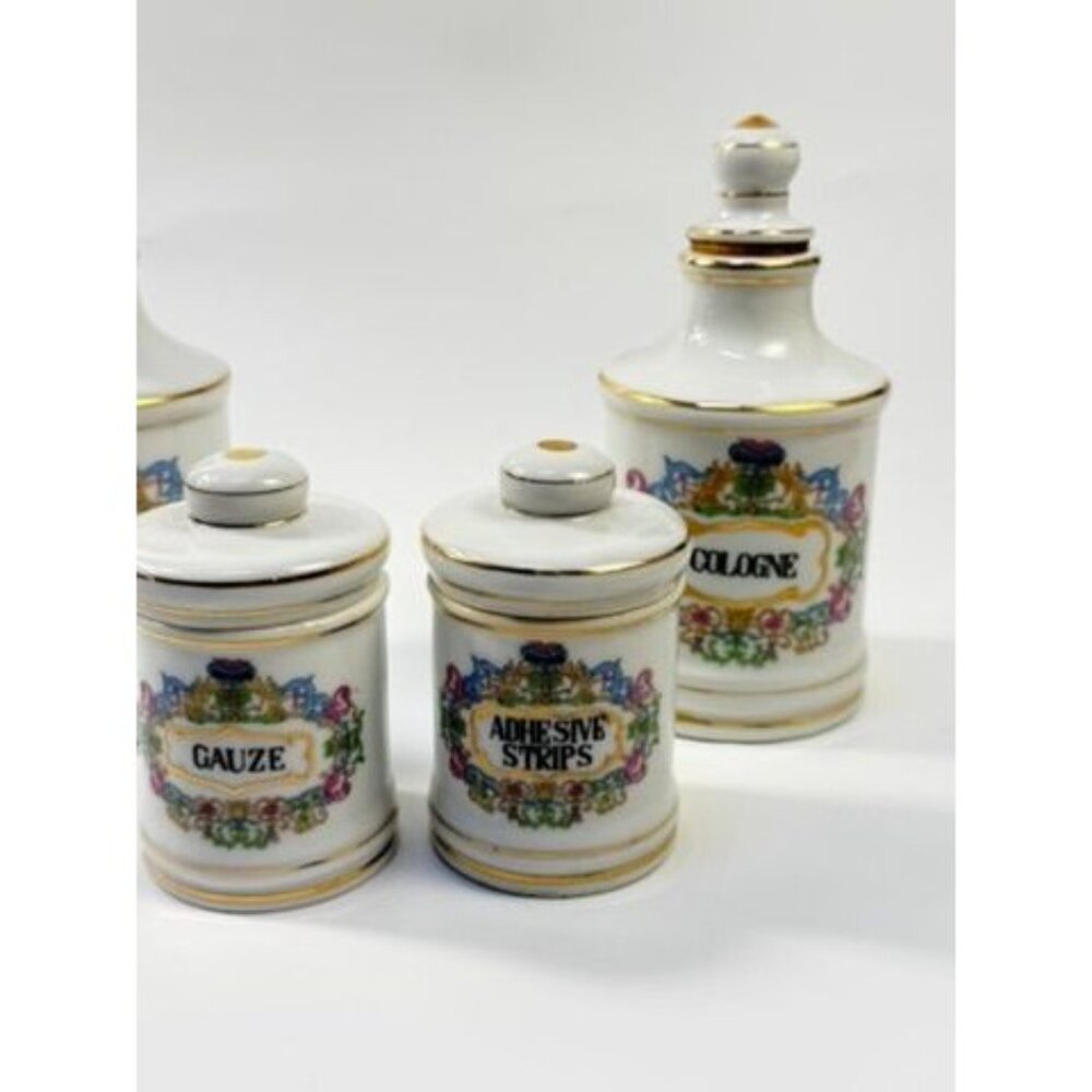Apothecary Jars Paris France Style Porcelain Hand Painted Gold Trim Made Japan - Picture 4 of 16